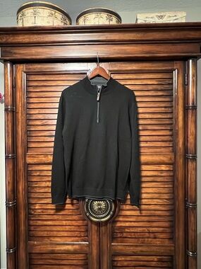 Hart Schaffner Marx Mens Black Merino Wool Quarter Zip Sweater Size Medium